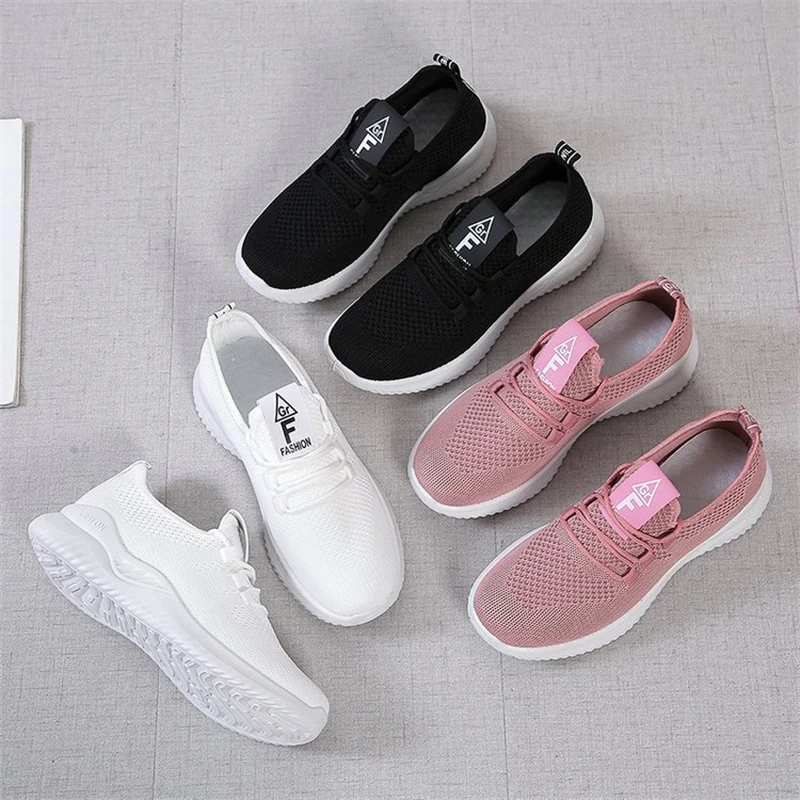 

White Women Sneakers Lace Up Vulcanized Shoes Woman Breathable Mesh Casual Light Ladies Flat Shoes 2021 Female Walking Footwear