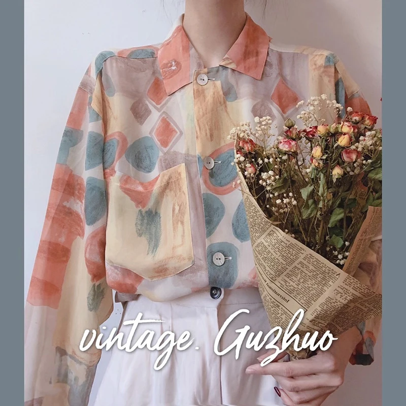 

Vintage shirt retro Japanese blouse female design light cooked blusas mujer de moda 2020 verano Turn-down Collar