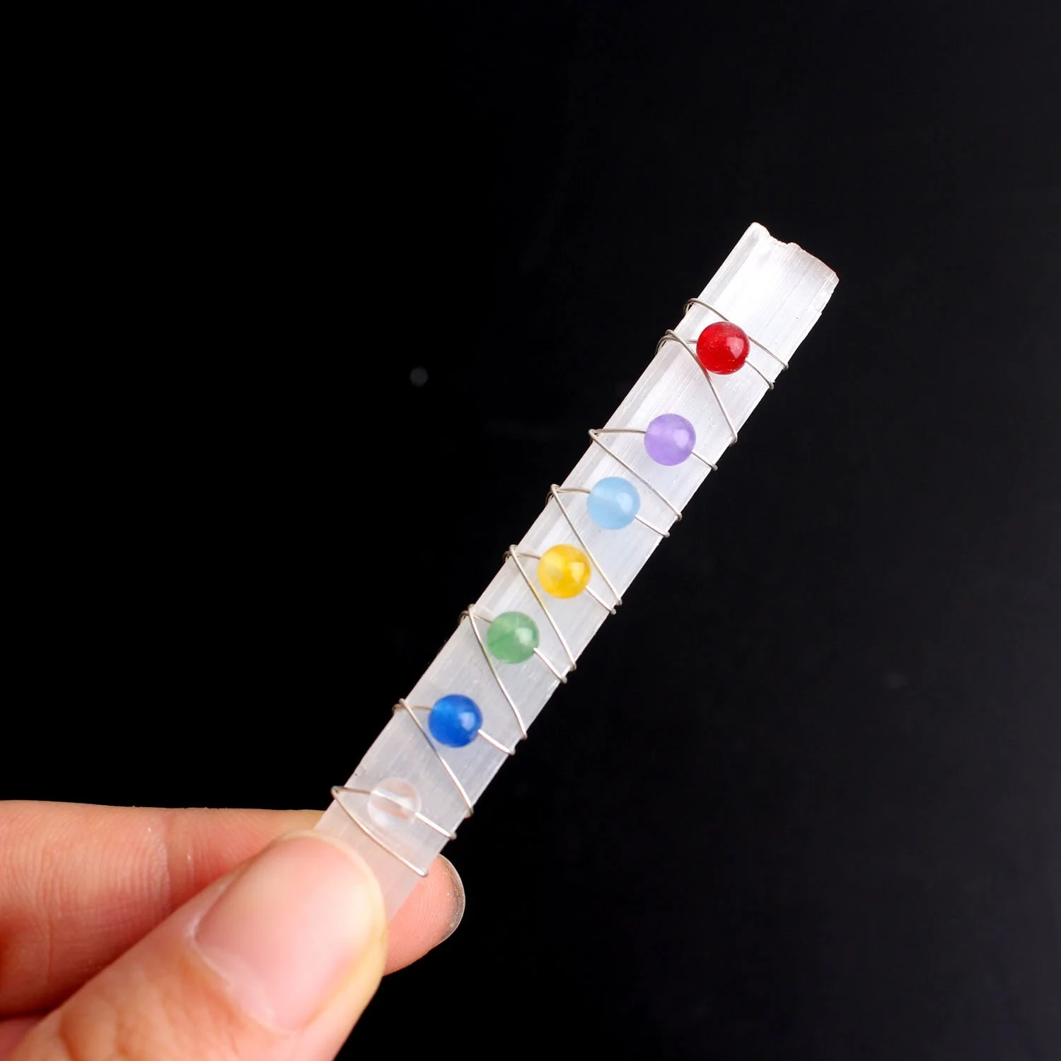 1 шт. натуральный белый селенит обернутый проволокой кристаллический кулон 7 чакр