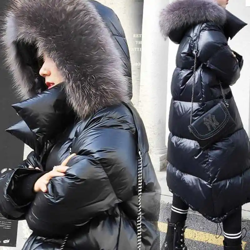 

Down Duck Women Coat Long 2021 Fashion Female High Quality White Duck Down Jaket Large Real Fox Fur Collar Windbreak Warm H612