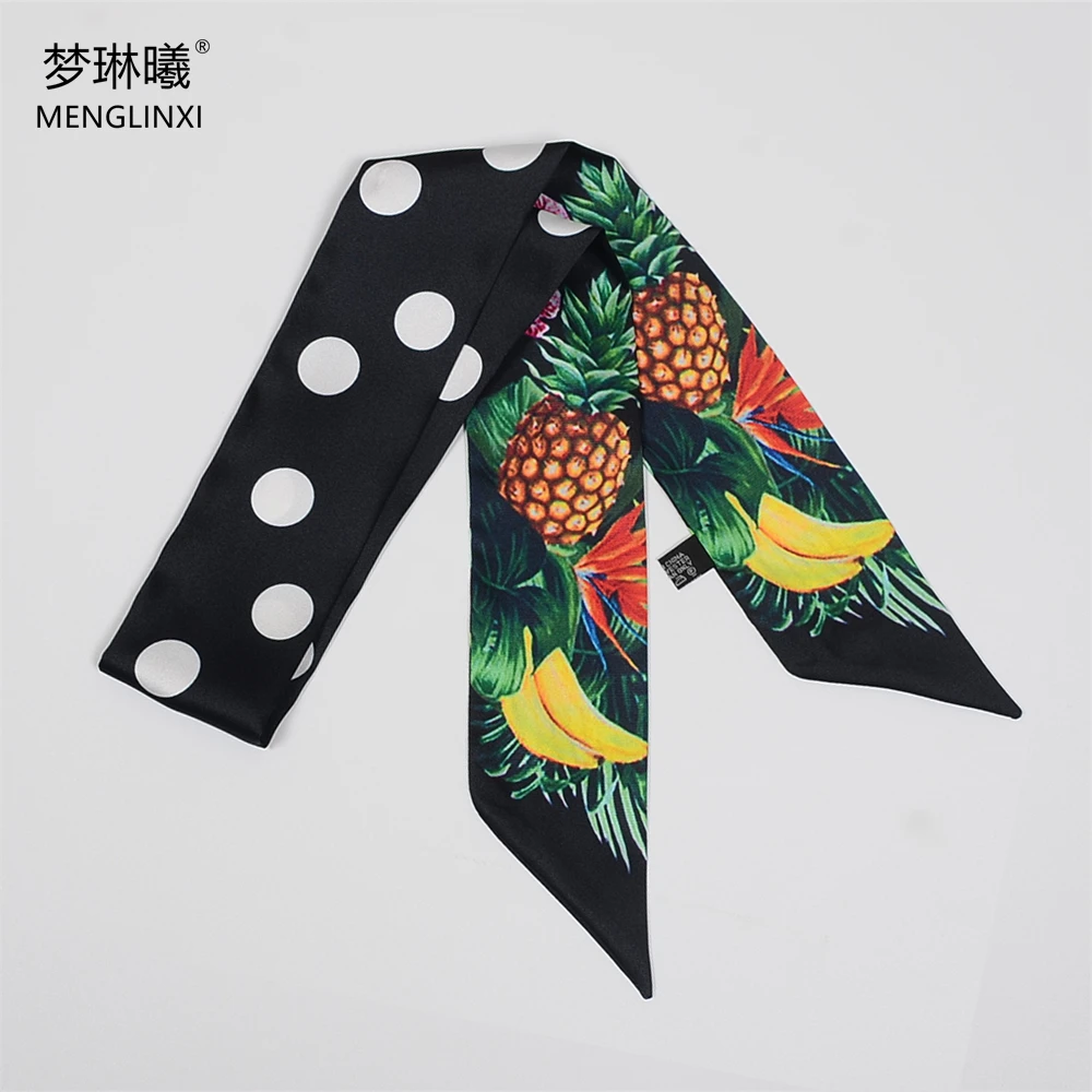 

Ананас, банан дизайн бренд шарф Для женщин шелковая сумка с шарфом шарфы Узкие наручные Полотенца платки в горошек шейный платок повязка на ...