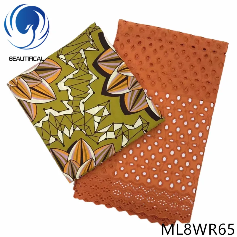 

LIULANZHI african lace wax fabric Wholesale price nigerian prints wax with cotton dry lace fabric 3+2.5yards ML8WR61-ML8WR65