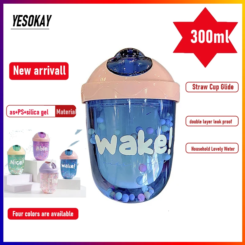 

Разноцветная соломенная чашка, скользящая крышка, двухслойная герметичная пластиковая чашка, домашняя Милая зеркальная Спортивная соломе...