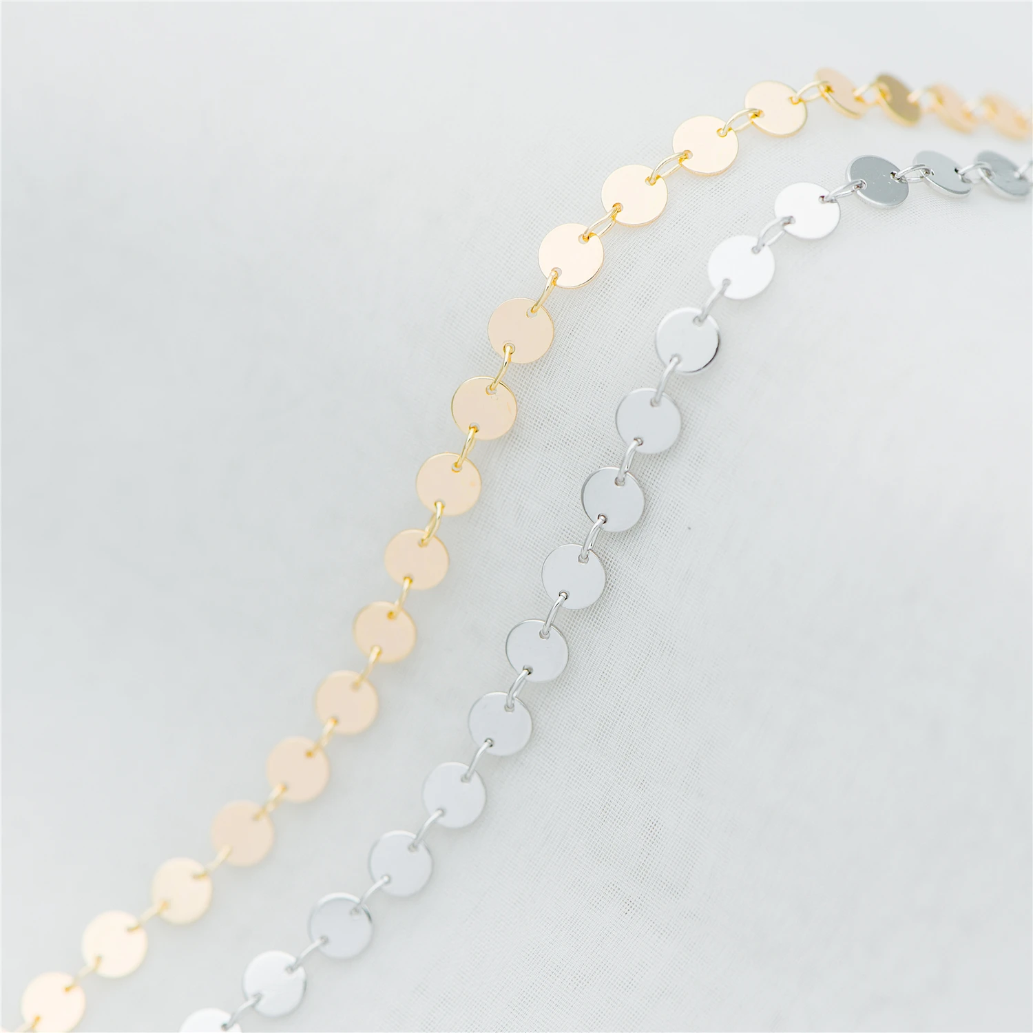 Золотой Серебряный тон Круглый цепочка с дисками 4 мм диск Монета на цепочке