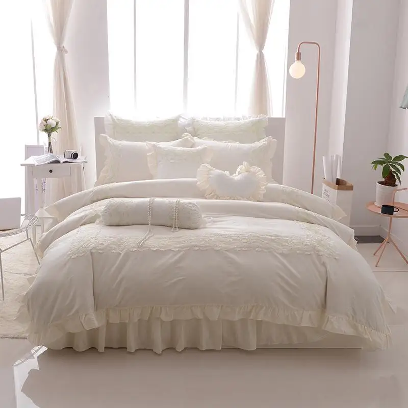 Princess style lace bedskirt set twin queen king size bedding 100% cotton soft bedclothes duvet cover bed linen | Дом и сад