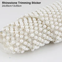 new arrival 24x55cm hotfix glass rhinestone trim sticker pearl with rhinestone mesh sheet for dress craft decoration