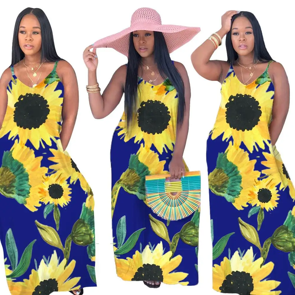 2020 женское летнее Длинное Макси платье сексуальное без рукавов с принтом