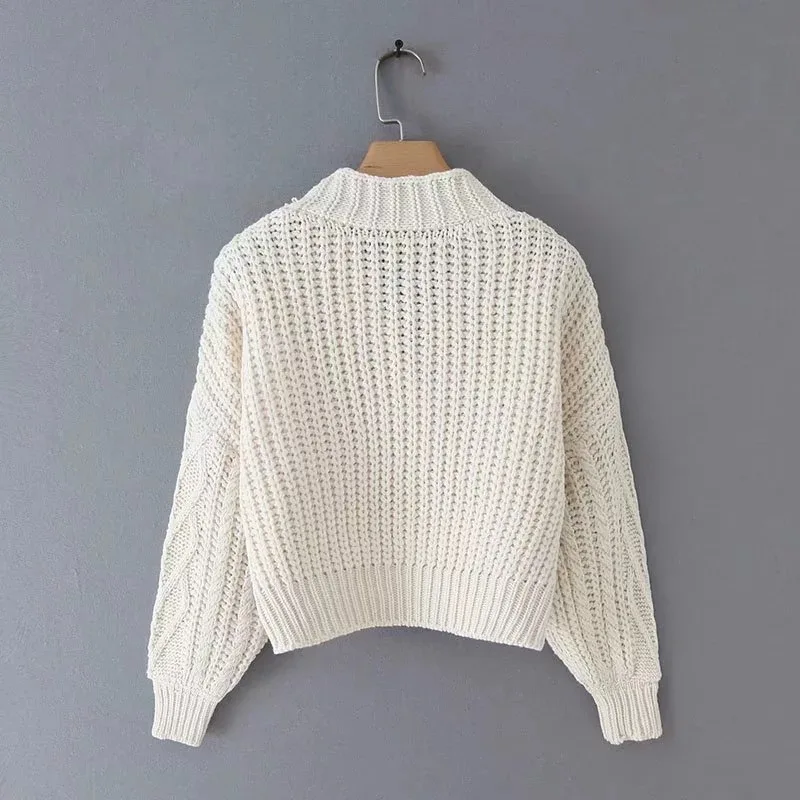 Корейский грубый короткий однобортный Кардиган с v-образным вырезом