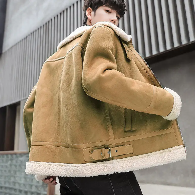 

Vintage Leather Coat Thickened Suede Cotton -Padded Coat Fur Coat Lambswool Jacket