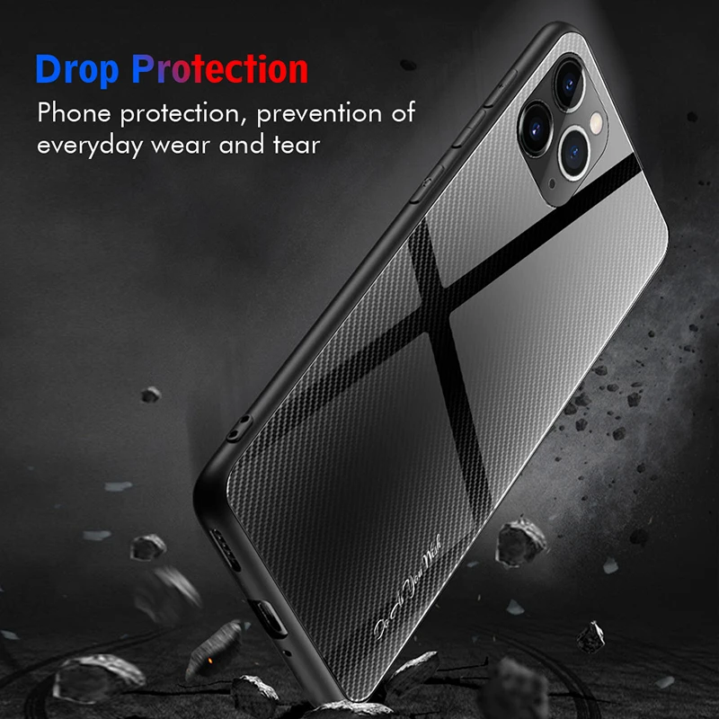 Gradient Tempered Glass Texture Back Phone Case For iPhone 11 Pro Max XS XR 8 7 6 Plus SE 2020 Full Cover TPU | Мобильные телефоны