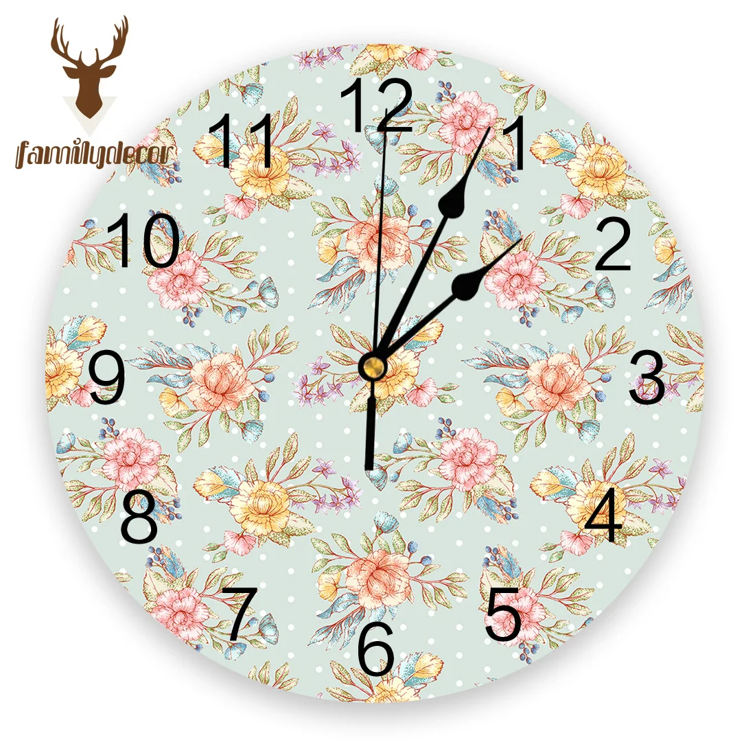 

Retro Polka Dot Flowers Printed PVC Wall Clock Modern Design Home Decor Bedroom Silent Oclock Watch Wall For Living Room