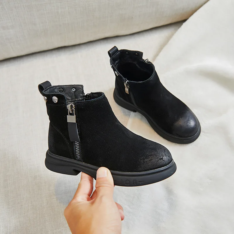 Детские зимние плюшевые ботинки 2019 ботильоны из натуральной кожи для маленьких