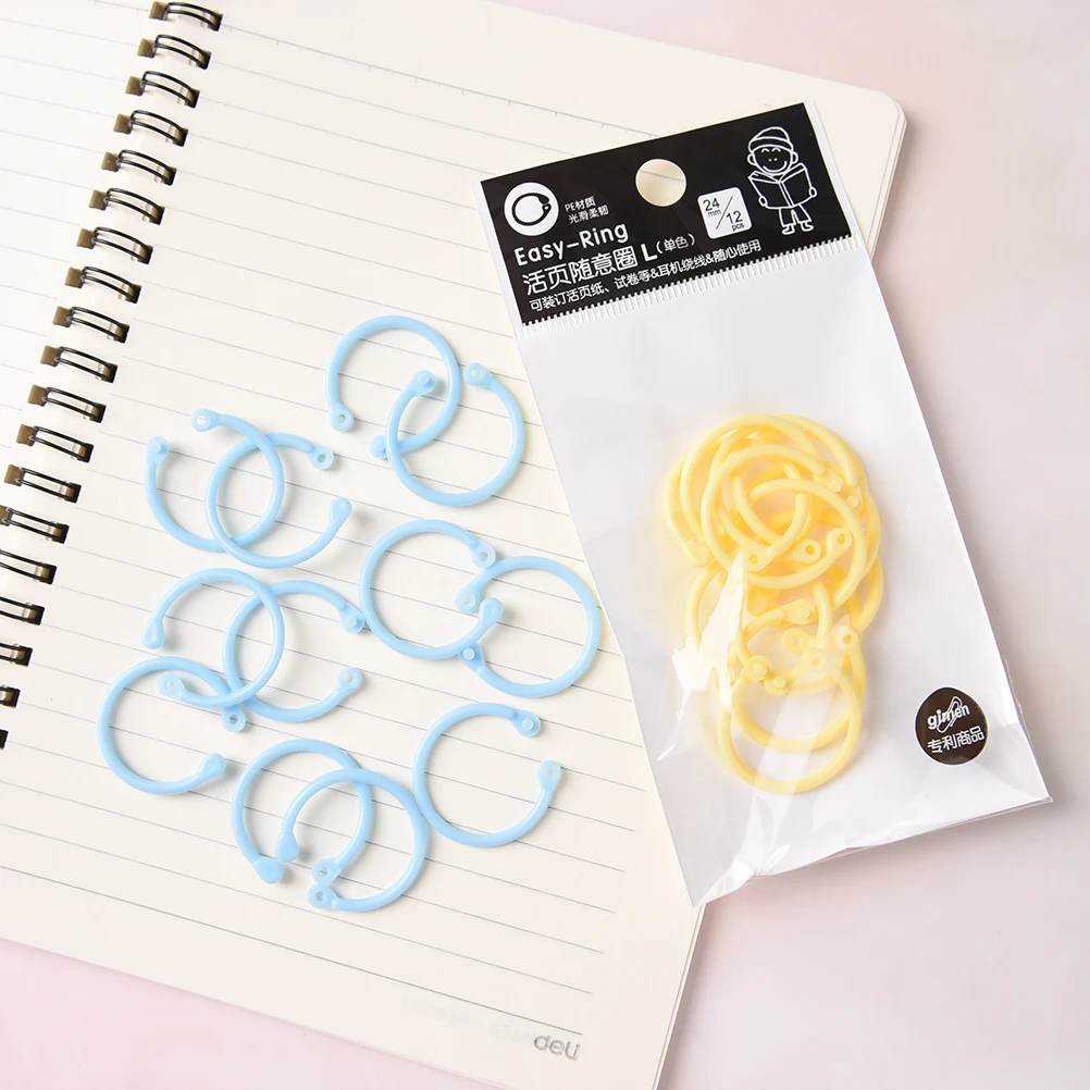

12Pcs/bag Circle Rings String Keys Kawaii Korean Easy Ring Paper Book Loose Leaf Binder Keychain Key Stationery Office Accessory