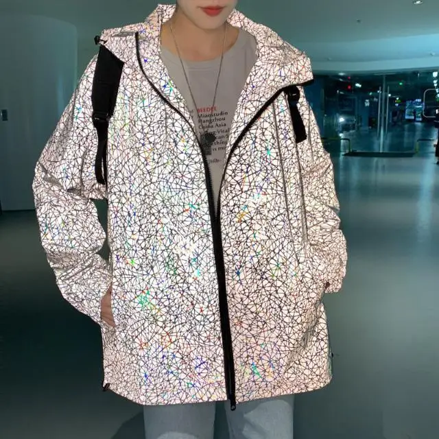 

Spring and summer 2021 new trend handsome loose flash jacket Youth Popular side seam pocket men's clothes