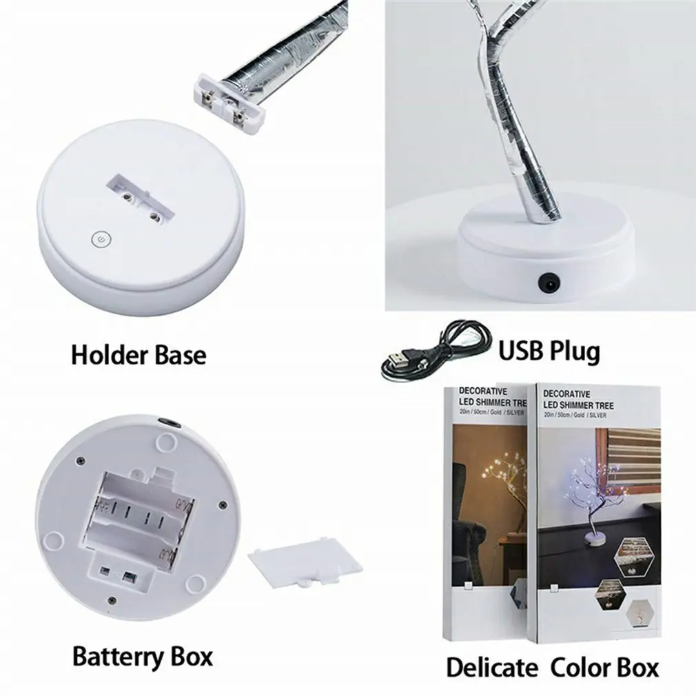 

LED Night Light Mini Firefly Tree Copper Wire Garland Lamp For Home Kids Bedroom Decor Fairy Lights Luminary Holiday Lighting