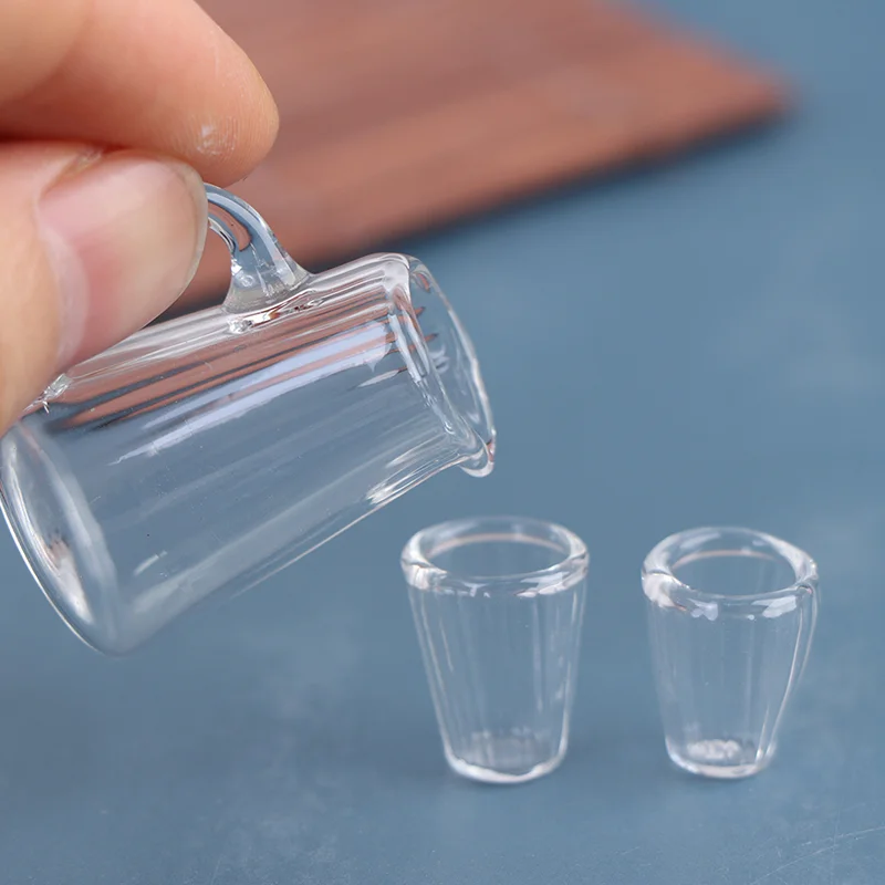 

1set Dollhouse Miniature Mini Glass Kettle Cup Model Set Kitchen Toys Simulation Drink Model Doll House Decoration
