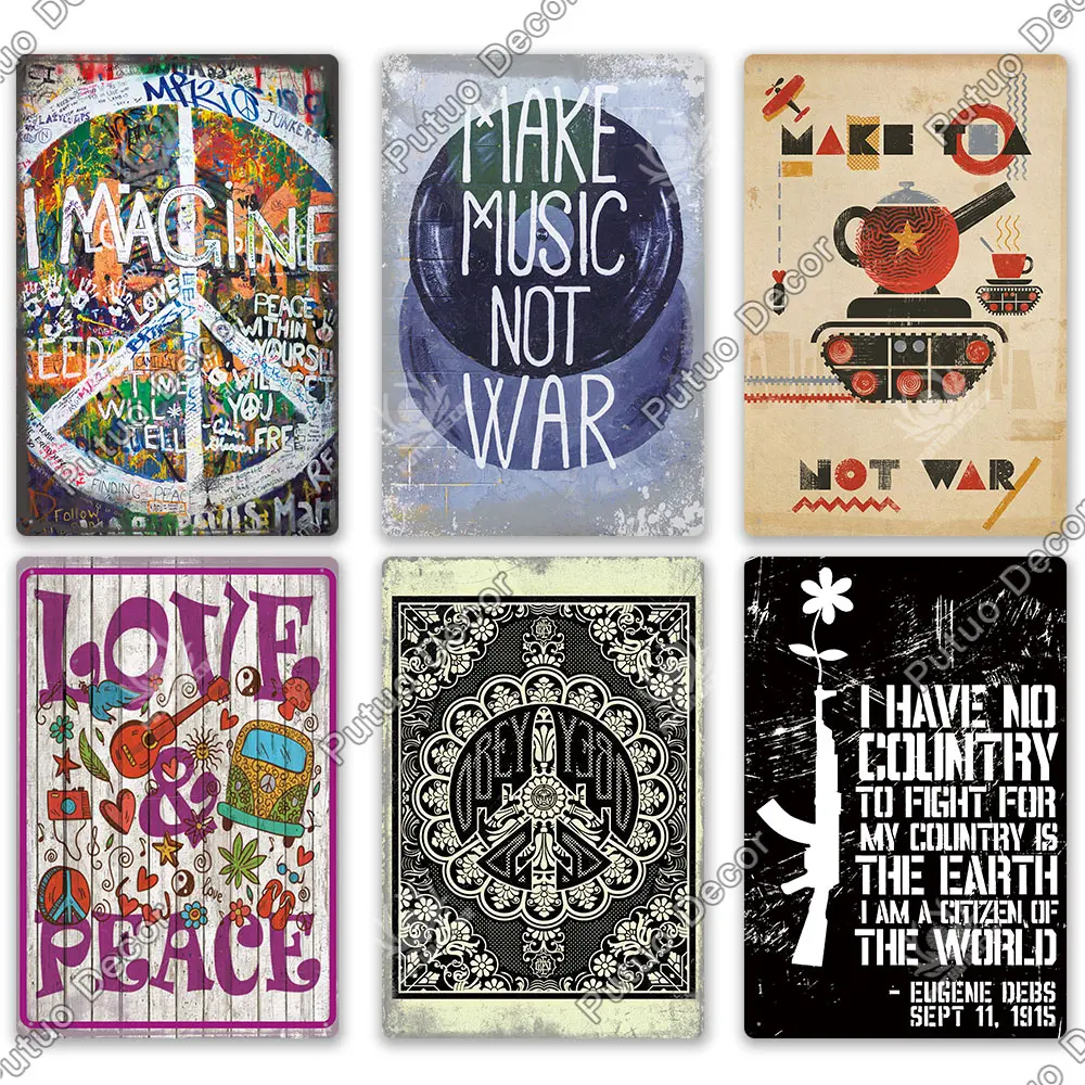 Putuo Decor Anti-war Shabby Metal Sign Tin Decorative Vintage Plate for Pub Bar Man Cave Club Room Home Wall | Дом и сад