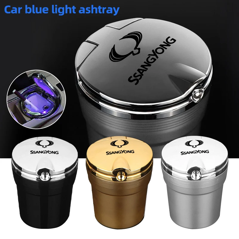 

Car logo ashtray For SsangYong Actyon Korando Kyron Musso Rexton Tivoli With Led Lights Car ashtray Cigarette trash can