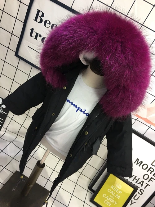 Black Purple Fur Детская куртка-пуховик на утином пуху до 30 градусов зимнее пальто для мальчиков и девочек куртка с капюшоном из меха енота верхняя одежда для девочек, пуховая парка От 4 до 12 лет, TZ430 - Цвет: Black Purple Fur