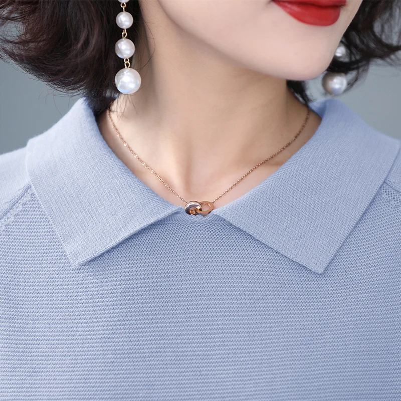 ASLTW женский свитер с отворотом Осень-зима модный однотонный джемпер длинным