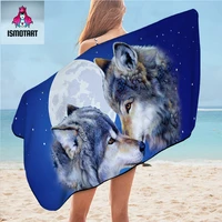 wolf couple by ismot esha bathroom towel moon microfiber beach towel blue night sky toalla 75x150cm mountains summer blanket