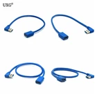 1 шт., USB 3,0, правый и левый угол 90 градусов, удлинитель, кабель, USB-кабели, синий цвет, 30 см, 50 см