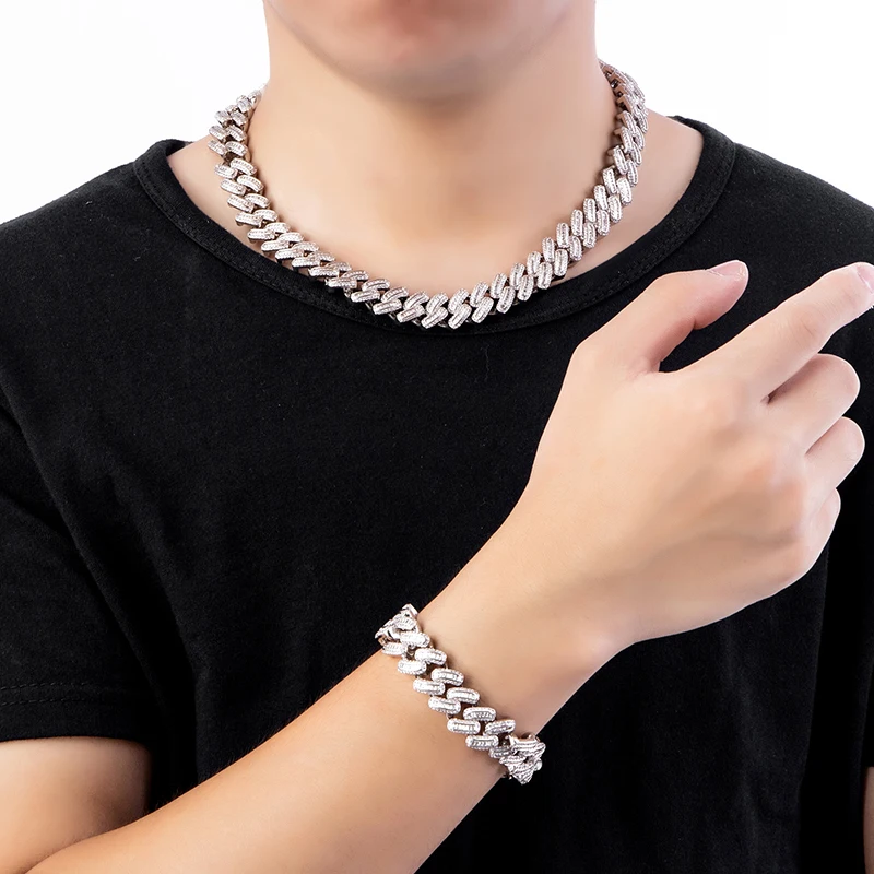 Hip Hop 15MM Bling Iced Out AAA CZ Square Zircon Cuban Link Chain Necklace For Men's Copper Necklaces For Men Jewelry