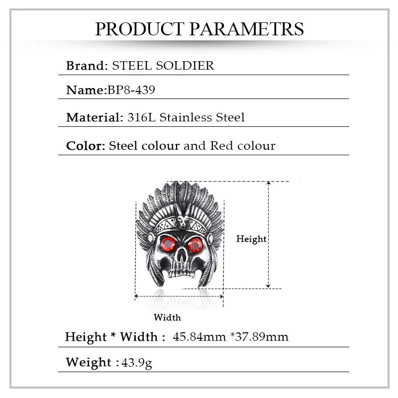 Ожерелье с подвеской в виде черепа из нержавеющей стали красным камнем|Ожерелья