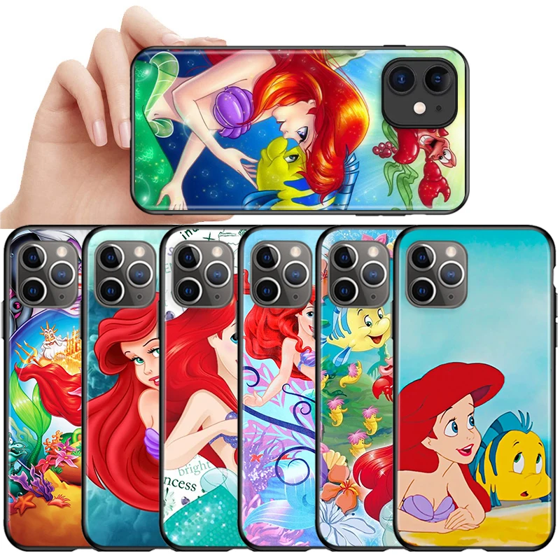 

Mermaid Disney Princess Black Phone Case For Apple iPhone 13 12 11 SE 2020 XS XR X 7 8 6 mini Plus Pro MAX Silicone Cover