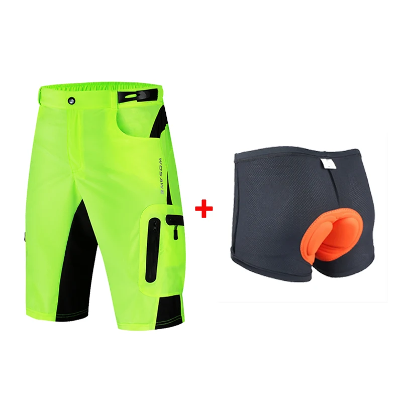 green with BC101 WOSAWE Мужские Мягкие мешковатые велосипедные шорты светоотражающий для горного велосипеда горный велосипед велосипедные штаны для езды Водонепроницаемые свободные шорты - Цвет: green with BC101