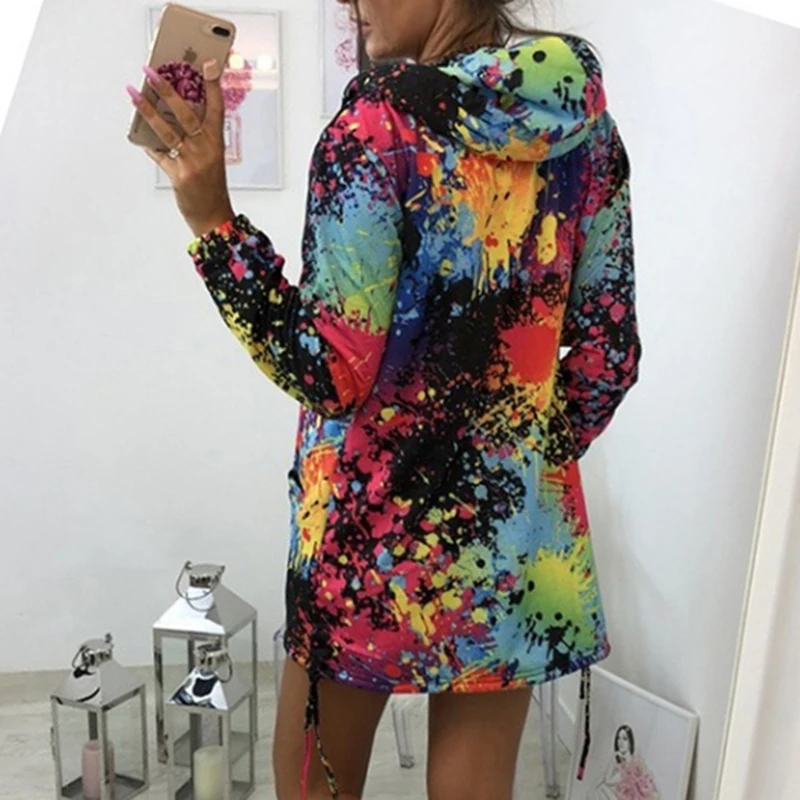 

GAPKE Women Long Hooded Sweatshirt Coat Casual Pockets Zipper Hoodies Jacket Harajuku Autumn Winter Vintage Print Outwear Female