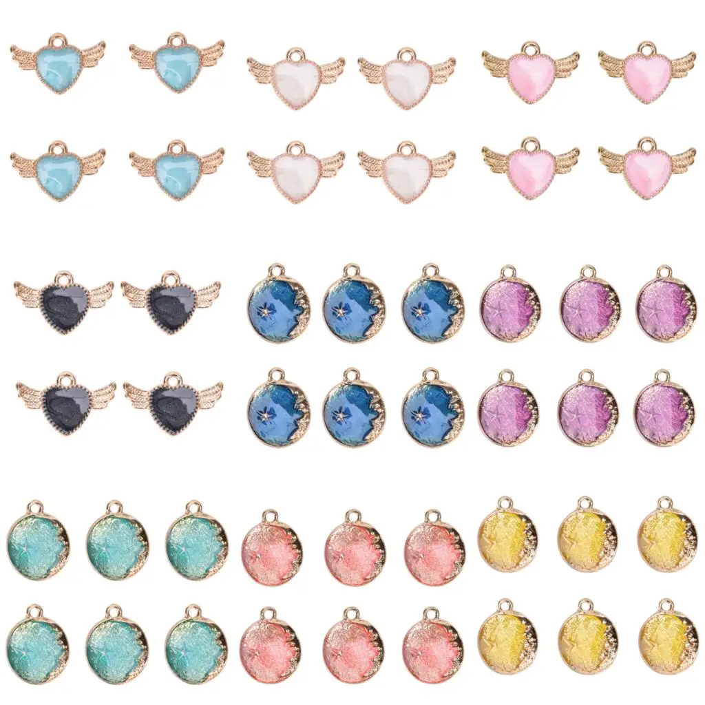 

10pcs/set Enamel Metal Moon Universe Planet Wing Heart Charms Girls Women DIY Necklace Pendant Jewelry Accessory Findings
