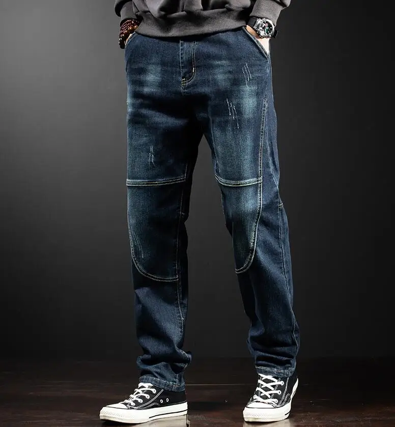 Fall/winter Men Jeans Distressed Male Loose Straight High Quality Denim Pants Men's Baggy Jeans Large Size 42 44