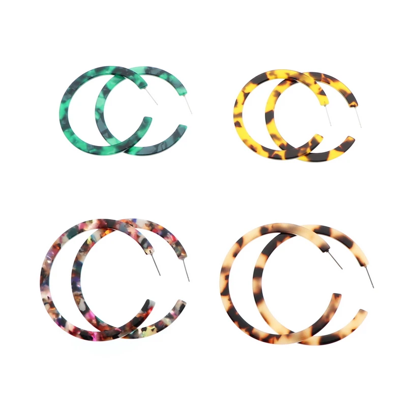 Богемные акриловые серьги женские кольца большие леопардовые гвоздики в виде