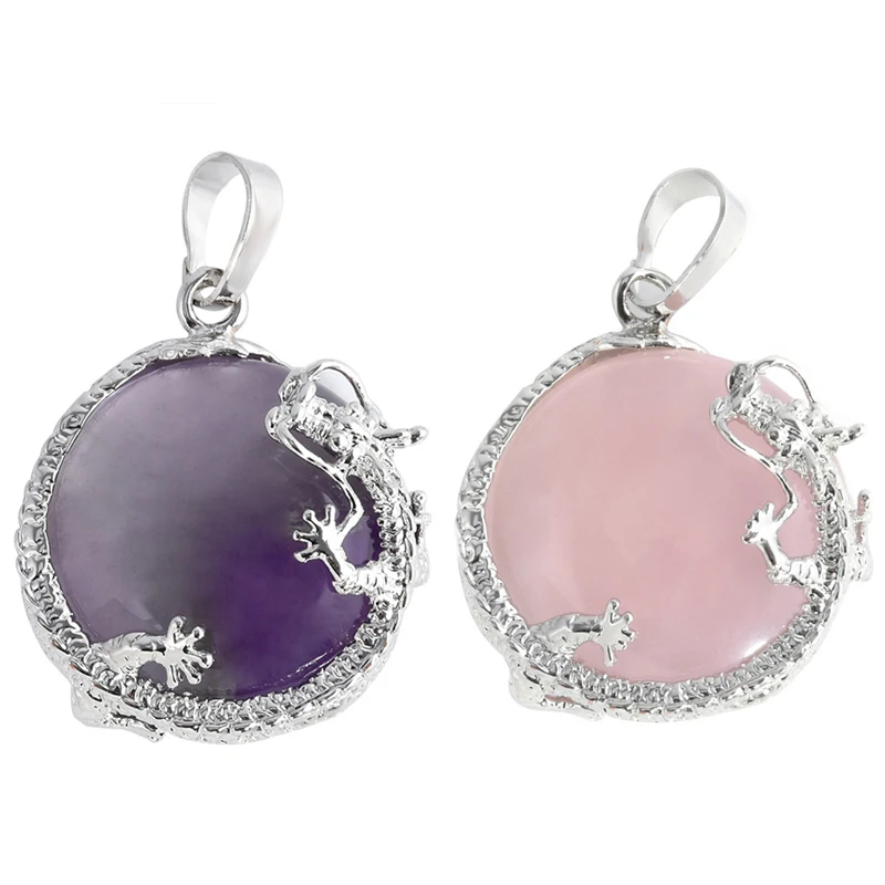 Дракон из натурального камня подвески для ожерелья с розовым кристаллом