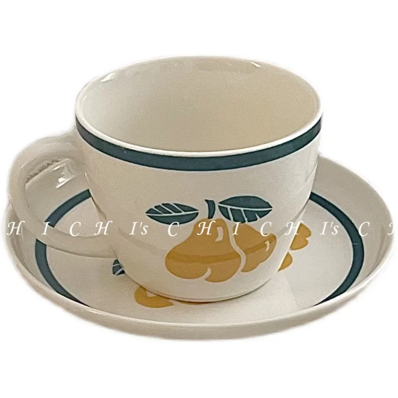 

Korean retro pear pattern ceramic coffee cup and saucer set afternoon tea photo home decoration