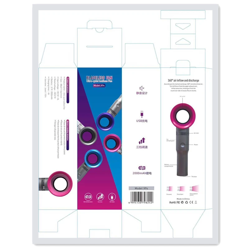 

Mini Portable Bladeless Fan Cordless Usb Charging Handheld Cooling Fan Cooler 3 Speed Level Summer Leafless Desktop Fan