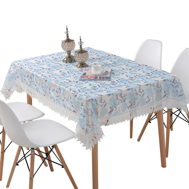 Китайский стиль синий белый выдалбливают Кружева вышитые скатерть круглый стол