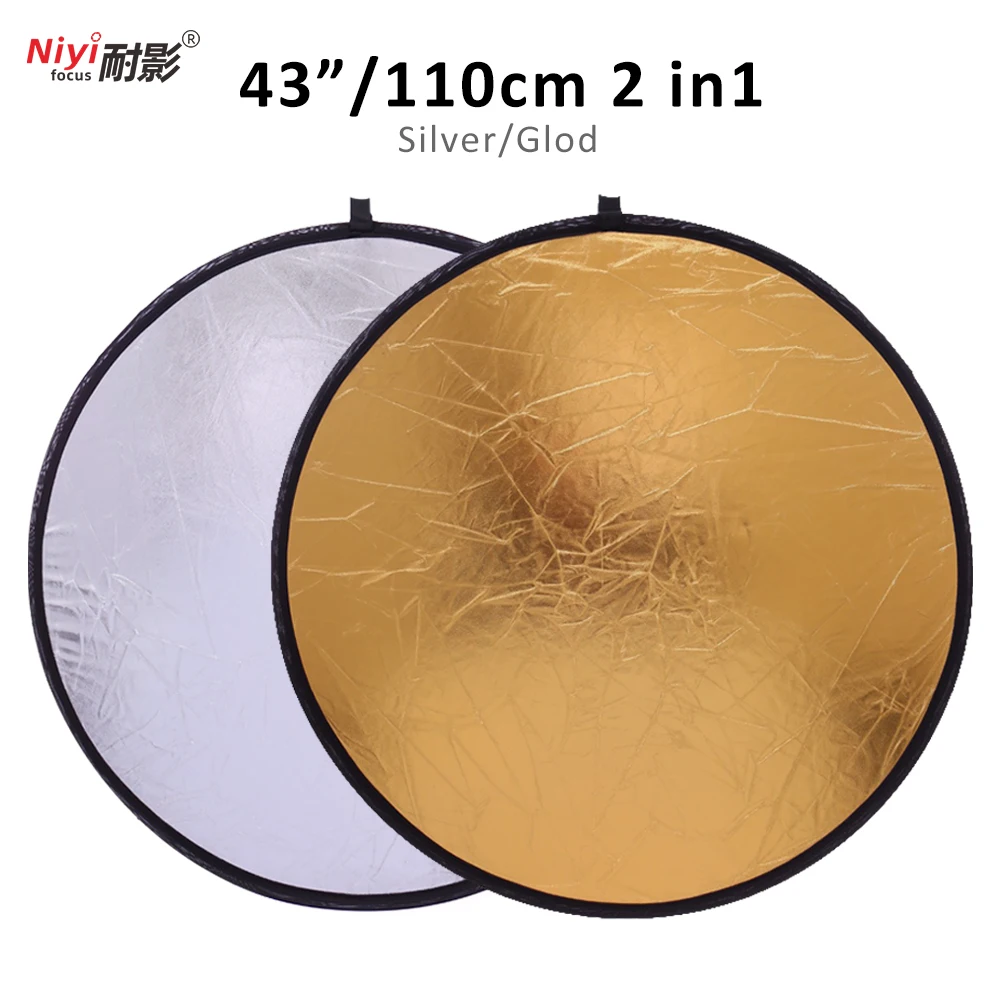 

2 in 1 43"/110cm Gold an silver Handhold Multi Collapsible Portable Disc Light Reflector for Photography Studio Accessories