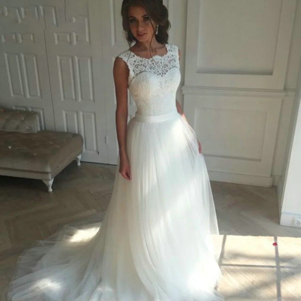 

Trouwjurk Cap Sleeves Simple boho Cheap Wedding Dress Tulle Beach Bridal Gowns Custom Made Lace Up Bridal Gowns Robe Marriage