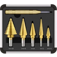 wenxing 6pcs hss titanium coated step drill bit with center punch drill set hole cutter drilling tool