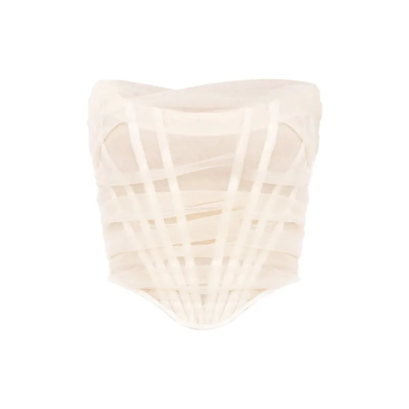 

Sleeveless Fashion Strapless Bustier Corset Crop Tops Female Mesh Backless White Women Tops Zipper Summer 2021