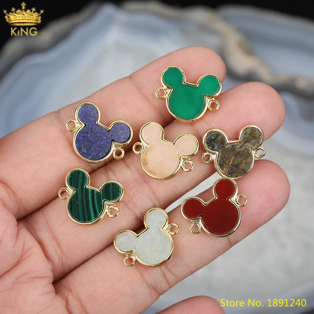 

5pcs Natural Lapis Labradorite Balck Agates Stone Mini Mouses Beads Craft Bracelet,Gold Crystal Connector Charms Jewelry DIY