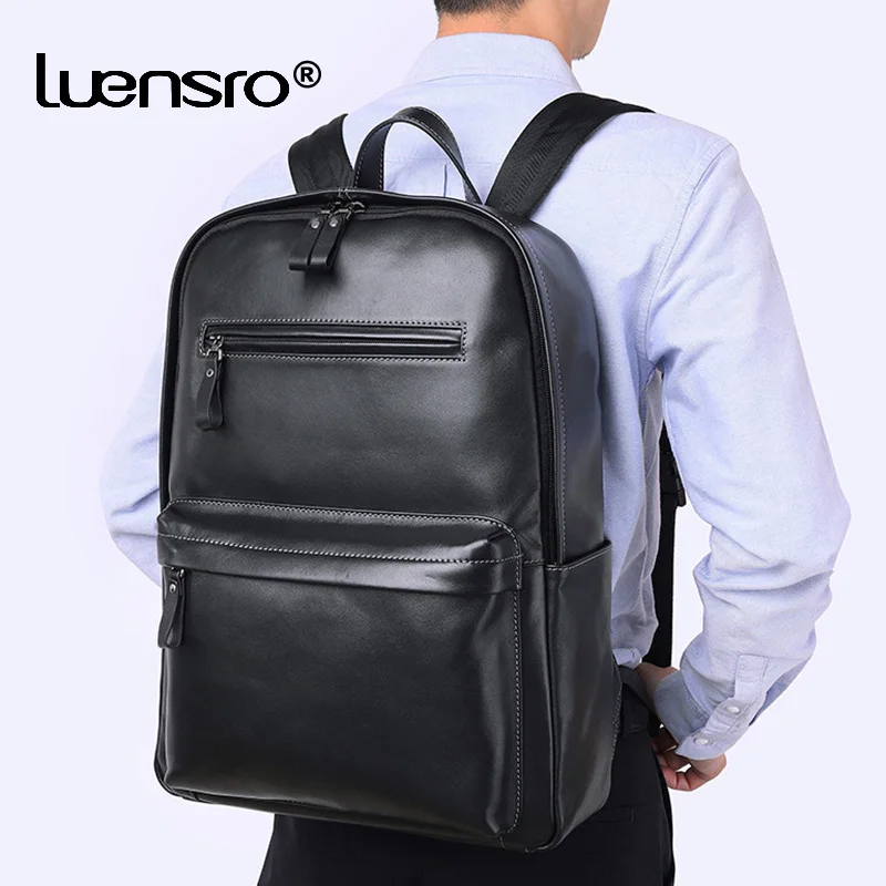 

Вместительный рюкзак для ноутбука для мужчин, мужской ранец из натуральной кожи, деловой дорожный брендовый Водонепроницаемый школьный по...