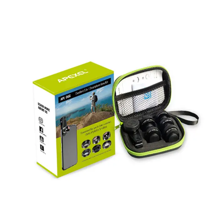 

Apexel portable mobile phone selfie video lens clip-on fisheye wide angle 6 in 1 smartphone lens set