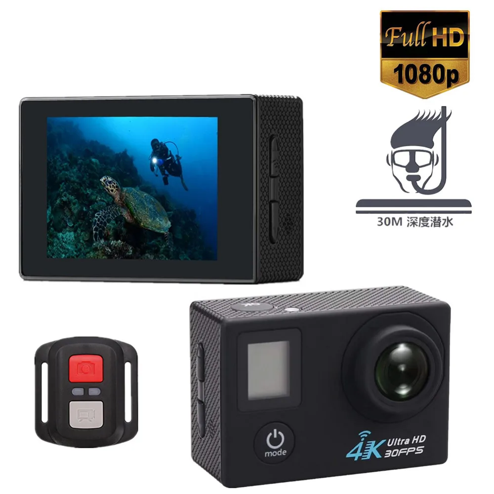 4K сенсорный экран Экшн-Камера Водонепроницаемый wifi двойной экран 720 P/30fps 30m DV 170 ° широкоугольный объектив Спортивная камера с аксессуарами
