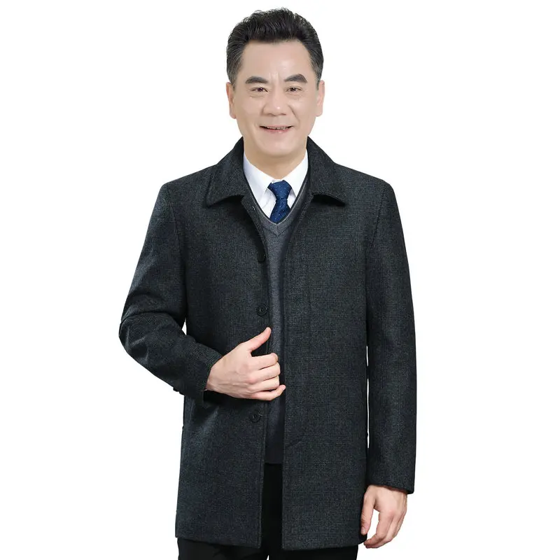 

Autumn Early Winter Wool Tweed Coat Men Elegant Overcoat Turn Down Collar Single Breasted Woolen Blend Coats Light And Dark Gray