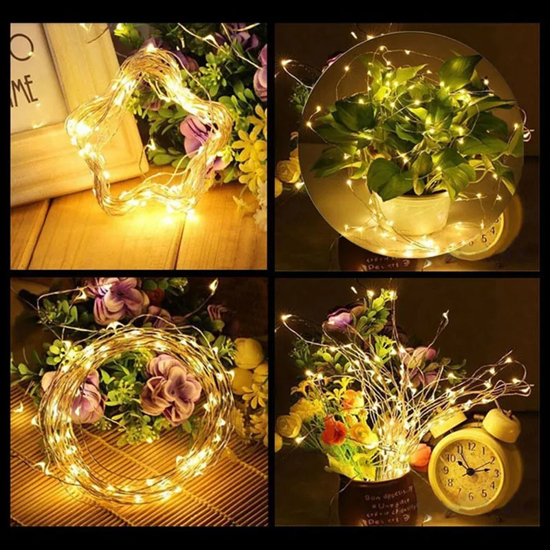 Battery LED String lights 10M 5M 2M Silver Wire Garland Home Christmas Wedding Party Decoration 4.5V battery outdoor Fairy light | Лампы и