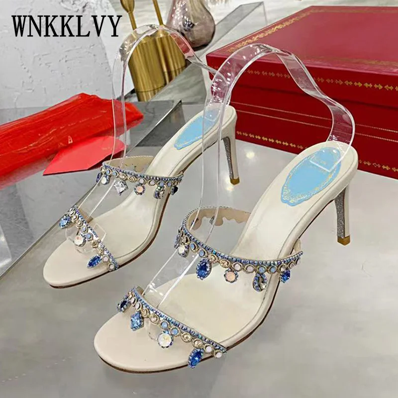 

Sandals Bling bling rhinestone high heel party dress slippers women shiny crystal decor summer sexy wedding shoes 2021 sandalias