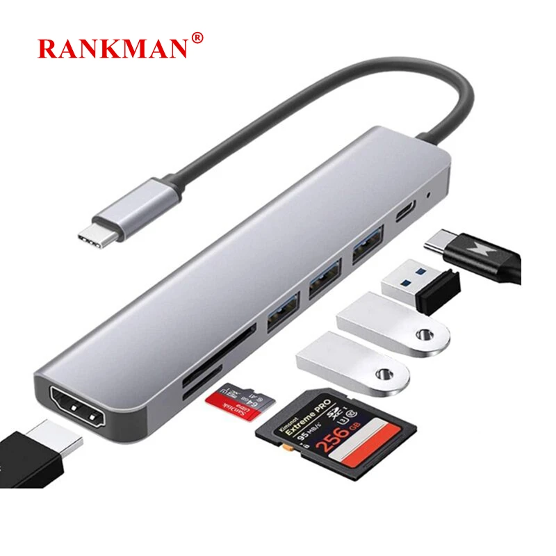 rankman type c to 4k hdmi compatible usb c 3 0 2 0 dock sd tf card reader adapter for macbook samsung s21 dex xiaomi 10 hdtv free global shipping